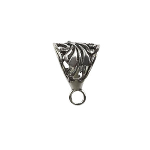 Handcrafted Silver Overlay Over Copper triangular pendant bail with ornate openwork design and antique finish, made in India.
