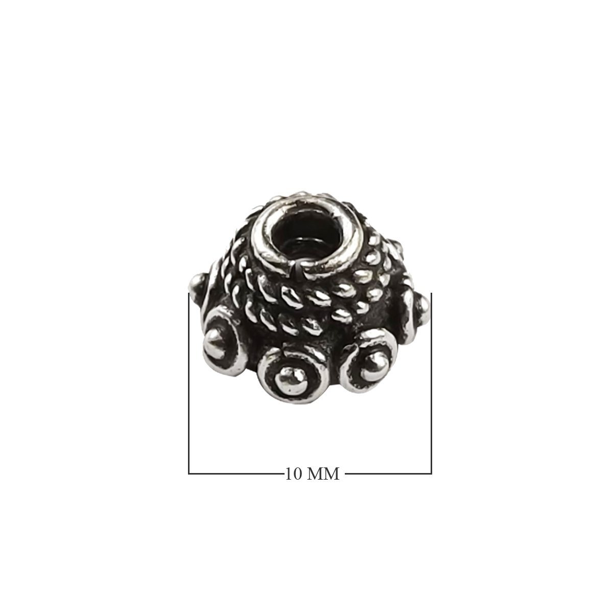 Handcrafted Silver Overlay Over Copper dome bead cap with granulated detailing and antique finish, made in India.
