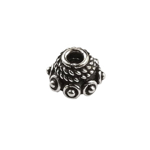 Handcrafted Silver Overlay Over Copper dome bead cap with granulated detailing and antique finish, made in India.