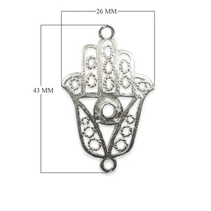 Handcrafted Silver Overlay Hands of Fatima openwork connector in Silver Overlay Over Copper with geometric detailing, made in India.