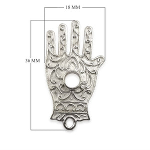 Handcrafted Silver Overlay Hands of Fatima pendant in Silver Overlay Over Copper with embossed scrollwork and central round setting, made in India.