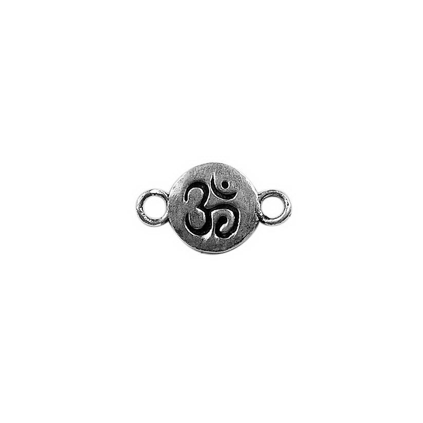 Silver Overlay Over Copper Ohm Disc Link Charm India handcrafted 12MM round spiritual connector oxidized finish sold as 1 piece.