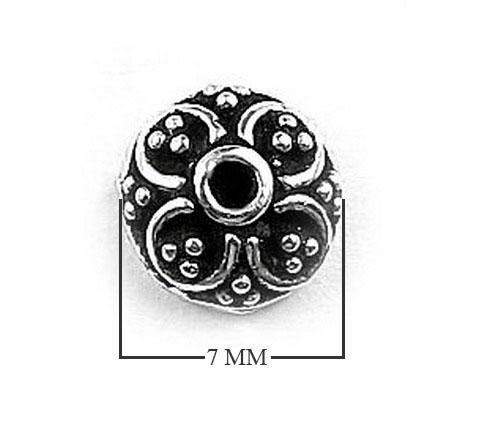 Silver Overlay Over Copper Bead Cap India 7MM antique floral round dome jewelry finding 14 pcs pack