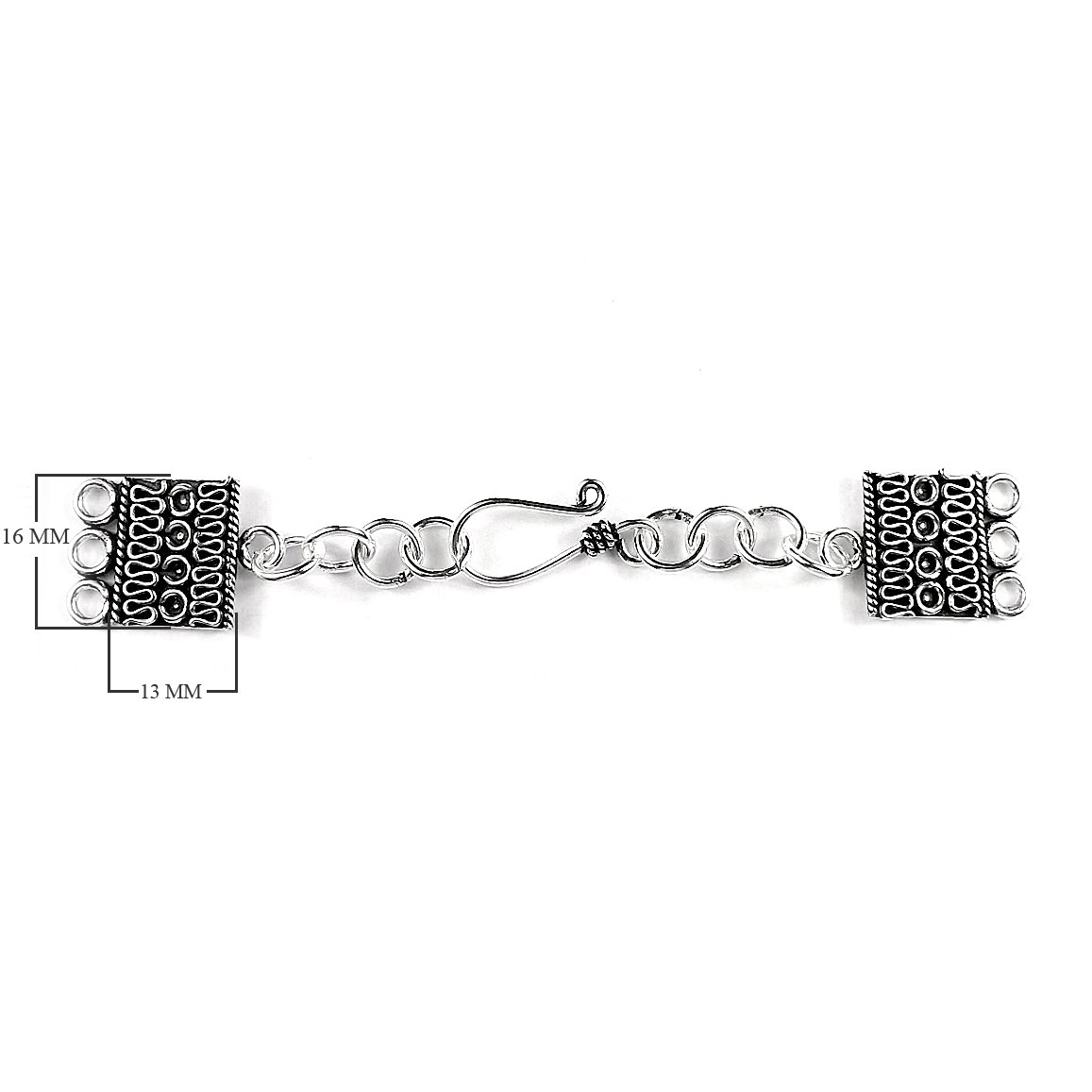 Silver Overlay Over Copper Multi Strand Clasp With 3 Hole India rectangular oxidized jewelry connector