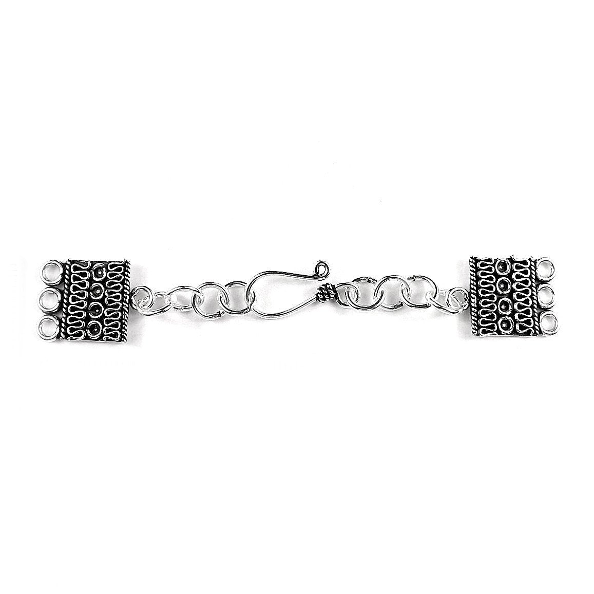 Silver Overlay Over Copper Multi Strand Clasp With 3 Hole India rectangular oxidized jewelry connector