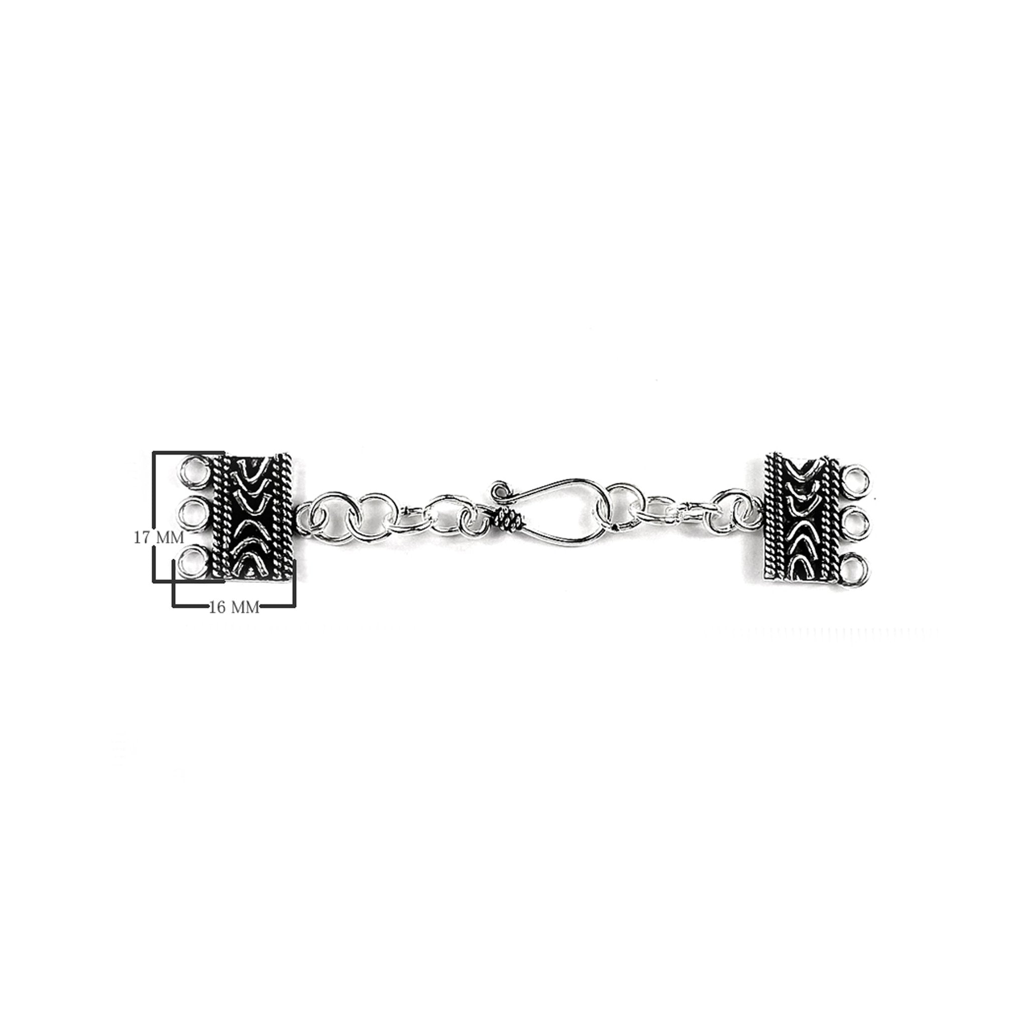 Silver Overlay Over Copper Multi Strand Clasp With 3 Hole India rectangular oxidized textured jewelry connector