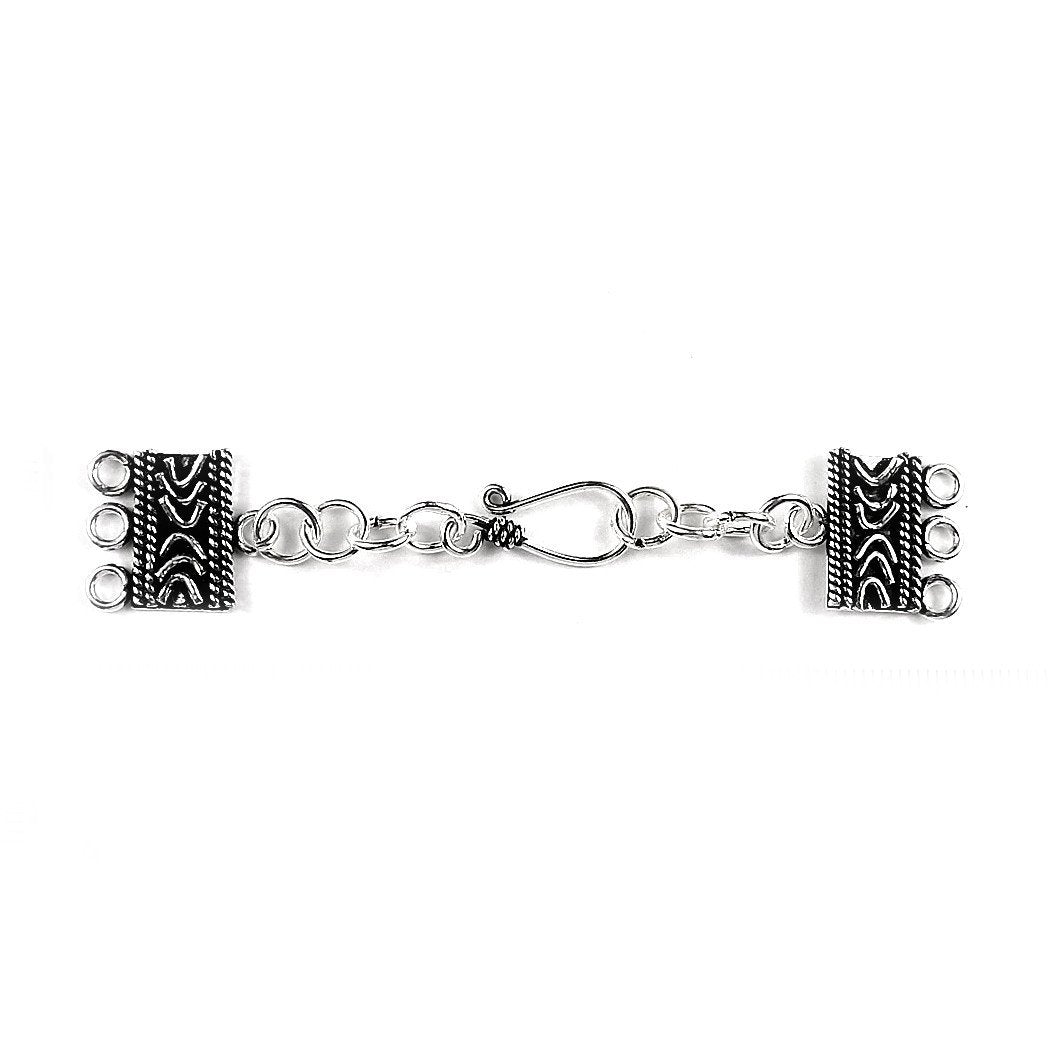 Silver Overlay Over Copper Multi Strand Clasp With 3 Hole India rectangular oxidized textured jewelry connector