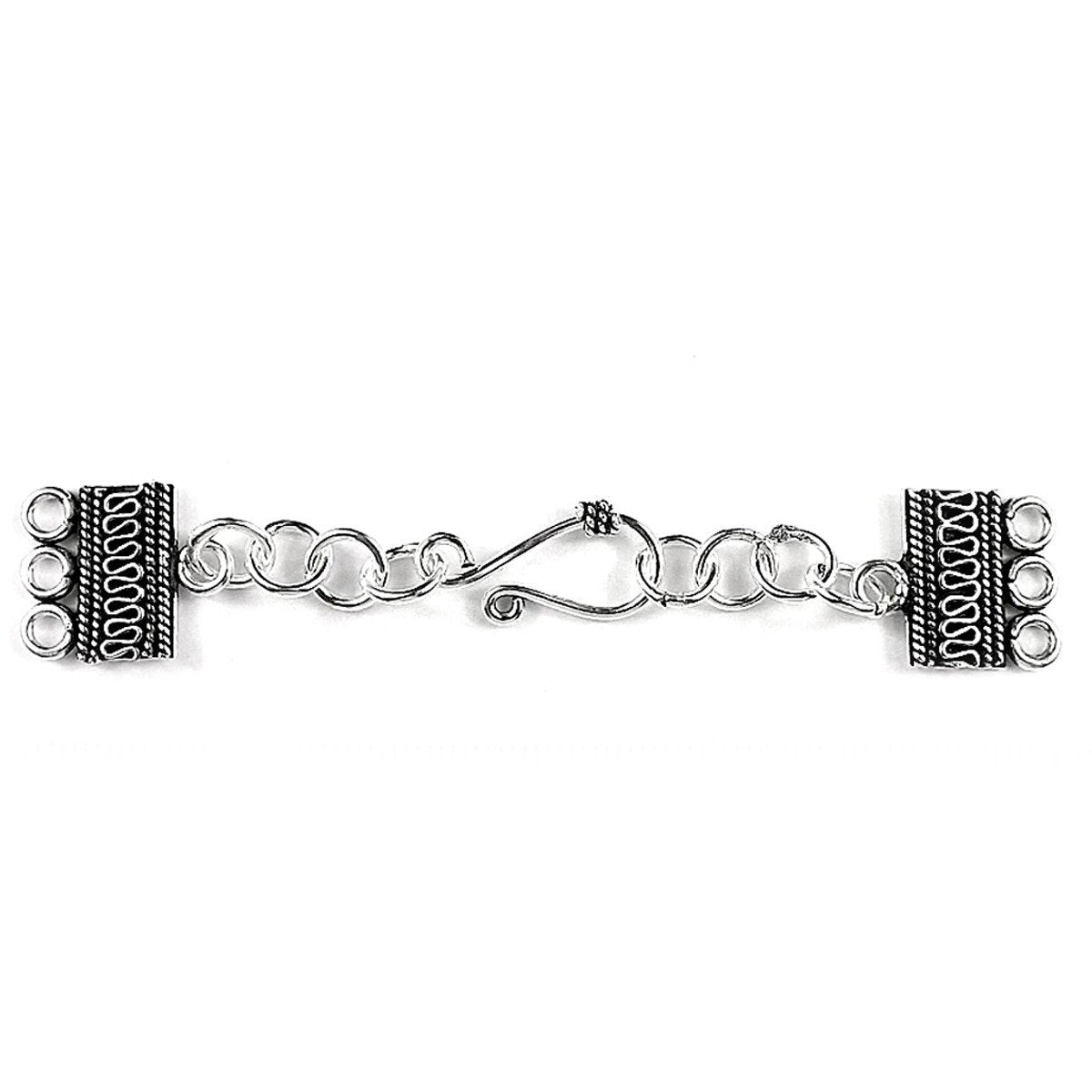 Silver Overlay Over Copper Multi Strand Clasp With 3 Hole India compact rectangular oxidized jewelry connector