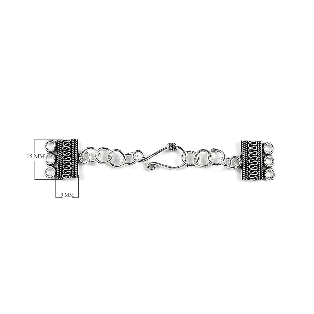 Silver Overlay Over Copper Multi Strand Clasp With 3 Hole India compact rectangular oxidized jewelry connector