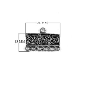 Silver Overlay Over Copper Connectors with 6 Holes India rectangular engraved oxidized jewelry component pack