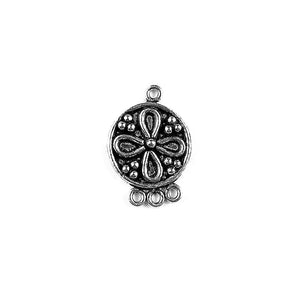 Silver Overlay Over Copper Connectors with 3 Hole India round floral oxidized jewelry component pack