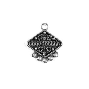 Handcrafted Silver Overlay Over Copper diamond shape connector with 5 holes and oxidized antique finish, made in India.