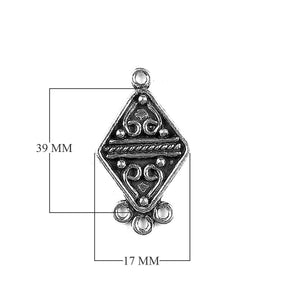 Handcrafted Silver Overlay Over Copper vertical diamond connector with  3 holes and oxidized antique finish, made in India.