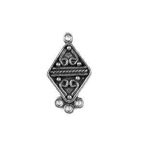 Handcrafted Silver Overlay Over Copper vertical diamond connector with 3 holes and oxidized antique finish, made in India.