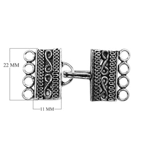 Handcrafted Silver Overlay Over Copper multi strand clasp with 4 holes and antique finish, made in India.