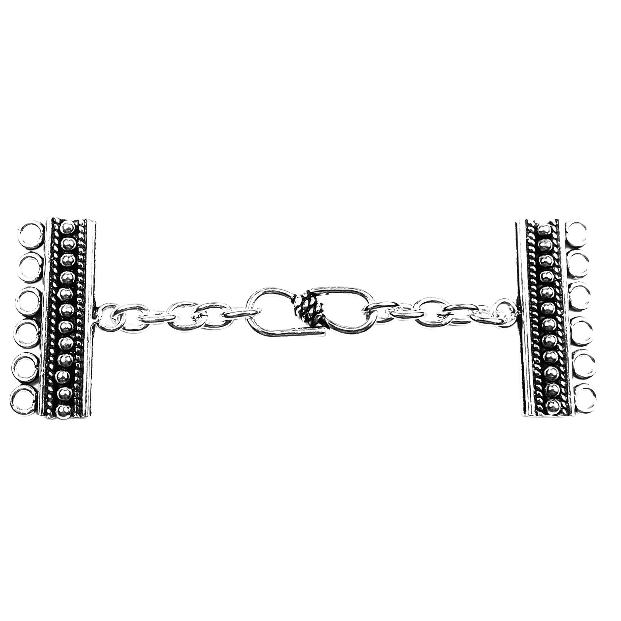 Handcrafted Silver Overlay Over Copper multi strand clasp with 6 holes and antique oxidized finish, made in India.