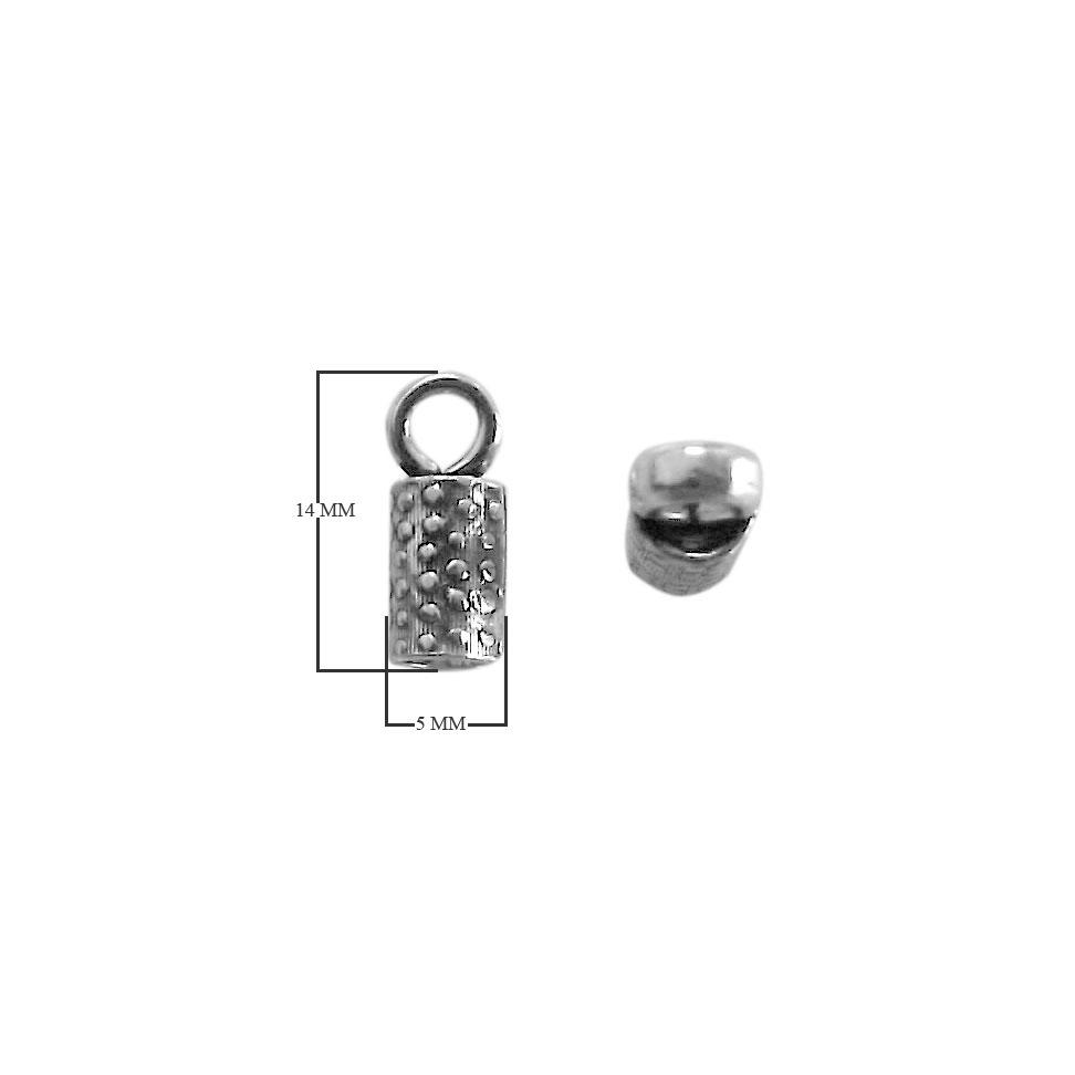 Handcrafted Silver Overlay Over Copper cylindrical textured end cap with loop and bright finish, made in India.