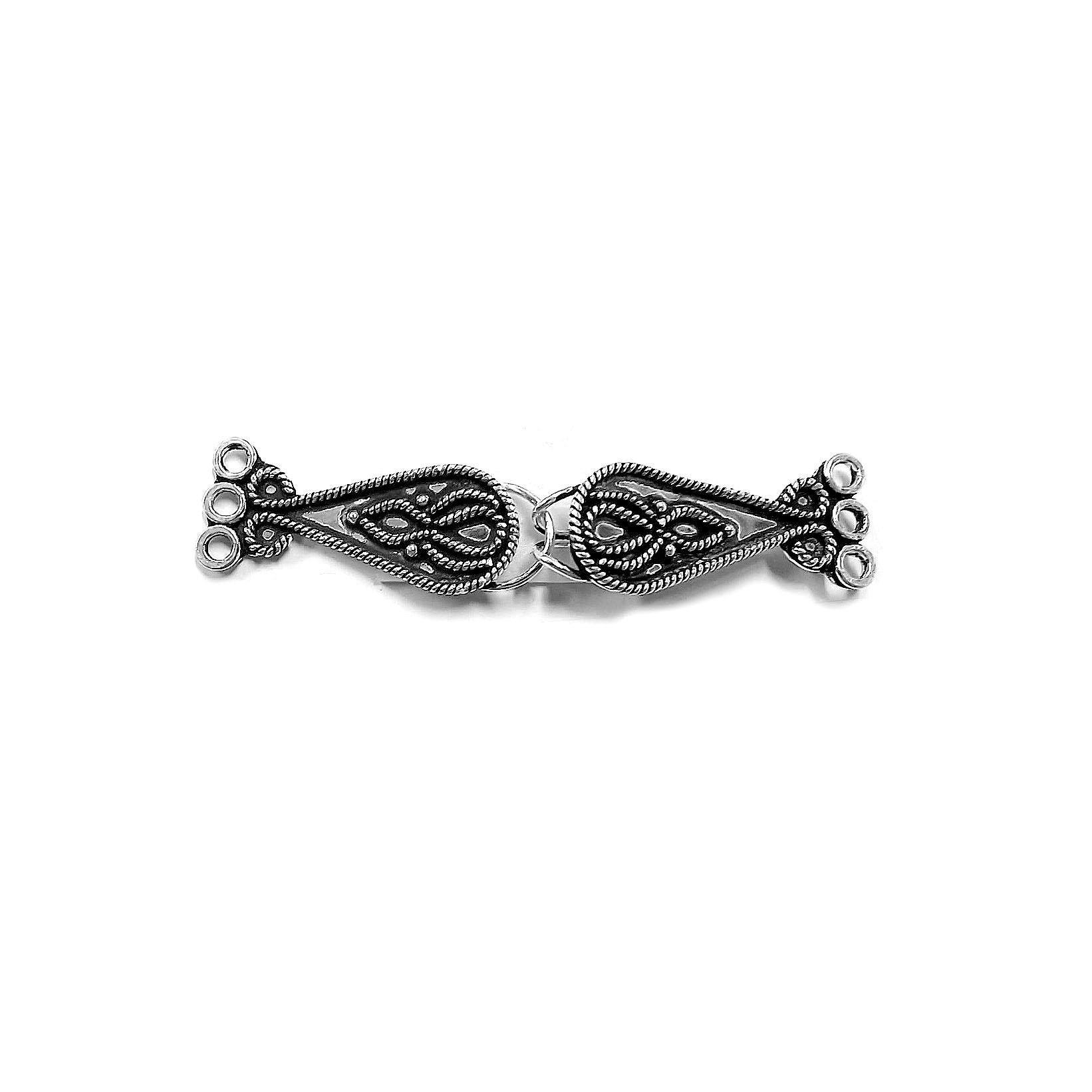 Silver Overlay Over Copper Multi Strand Clasp With 3 Hole handcrafted in India with paisley rope detailing.