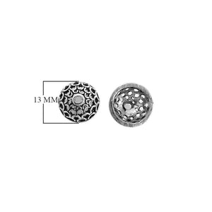 Silver Overlay Over Copper round bead cap with center hole and textured floral pattern handcrafted in India.