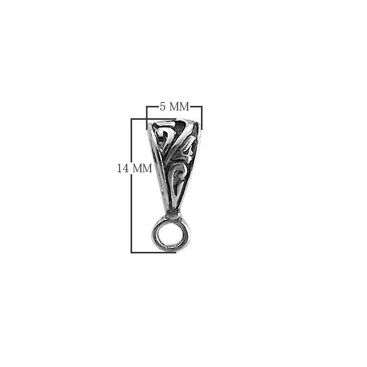 Silver Overlay Over Copper engraved tapered Pendant Bail with vine detailing handcrafted in India.