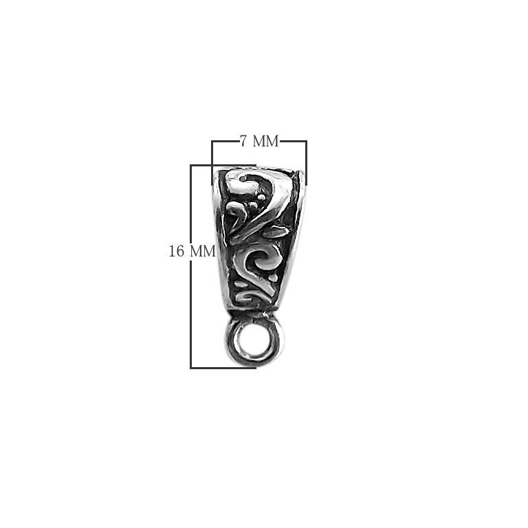 Silver Overlay Over Copper scroll engraved Pendant Bail with oxidized detailing handcrafted in India.