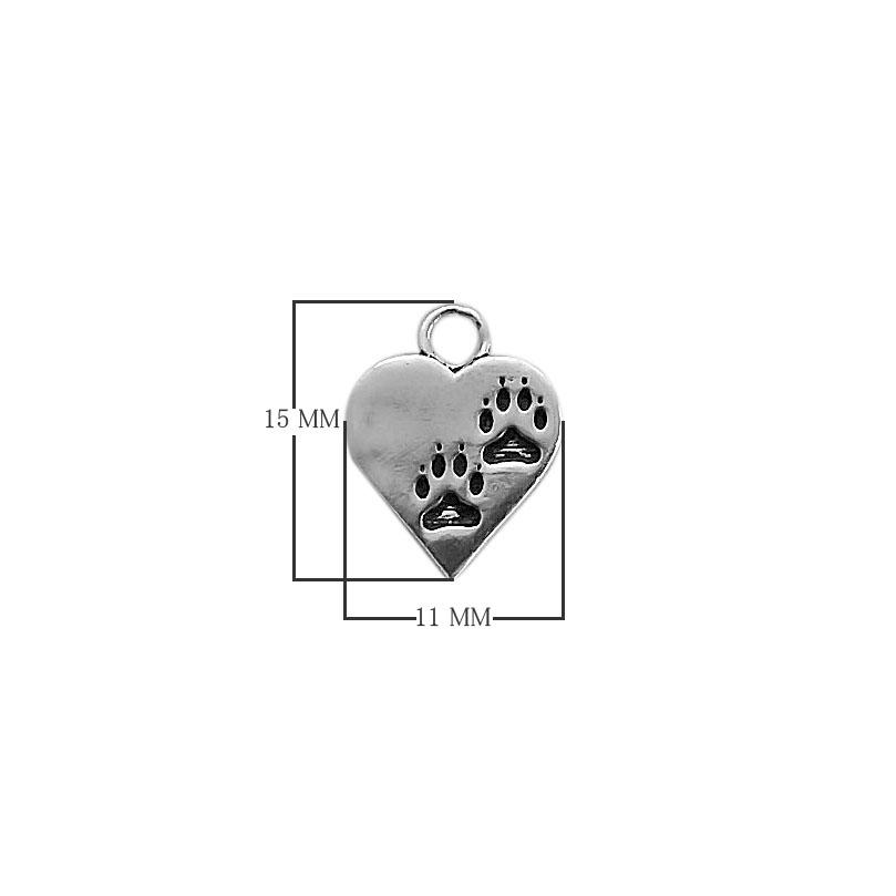 Silver Overlay Over Copper heart charm with paw print design handcrafted in India.
