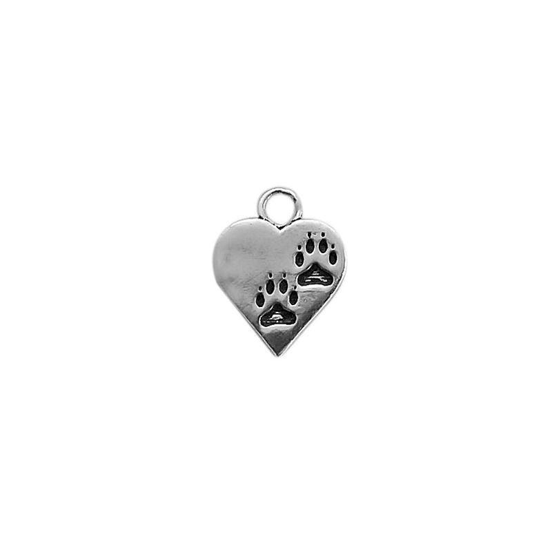 Silver Overlay Over Copper heart charm with paw print design handcrafted in India.