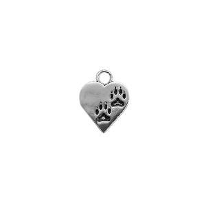 Silver Overlay Over Copper heart charm with paw print design handcrafted in India.