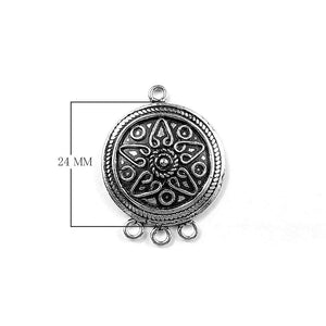Silver Overlay Over Copper round multi connector with 3 loop and floral engraved design handcrafted in India.
