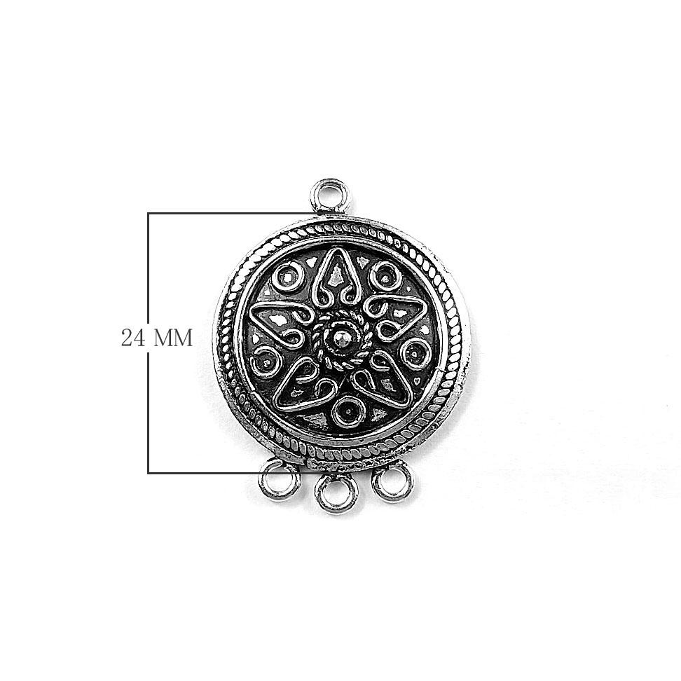 Silver Overlay Over Copper round multi connector with 3 loop and floral engraved design handcrafted in India.