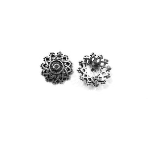 Silver Overlay Over Copper round floral bead cap with center hole and oxidized finish handcrafted in India.