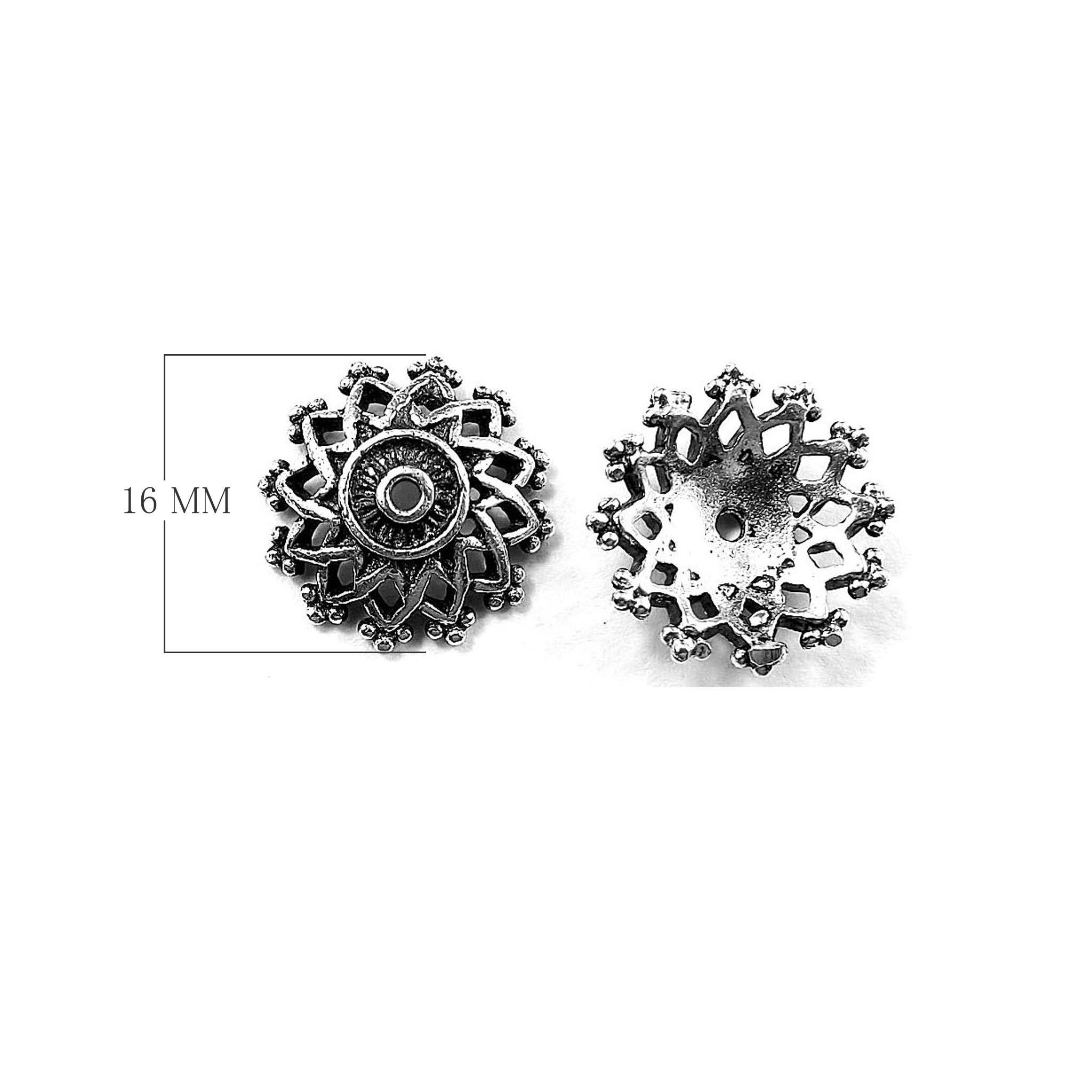 Silver Overlay Over Copper round floral bead cap with center hole and oxidized finish handcrafted in India.