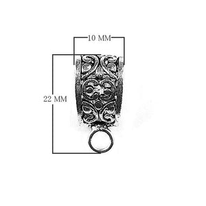 Silver Overlay Over Copper wide ornamental Pendant Bail handcrafted in India with symmetrical scroll design and antique polished finish for wholesale jewelry supply.