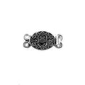 Silver Overlay Over Copper Oval Multi Strand Clasp With 2 Hole handcrafted in India with embossed circular detailing and antique oxidized finish for wholesale jewelry supply.