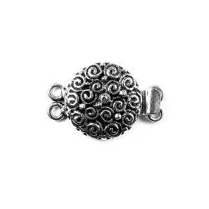 Silver Overlay Over Copper Round Multi Strand Clasp With 2 Hole handcrafted in India with spiral embossed design and antique oxidized finish for wholesale jewelry supply.