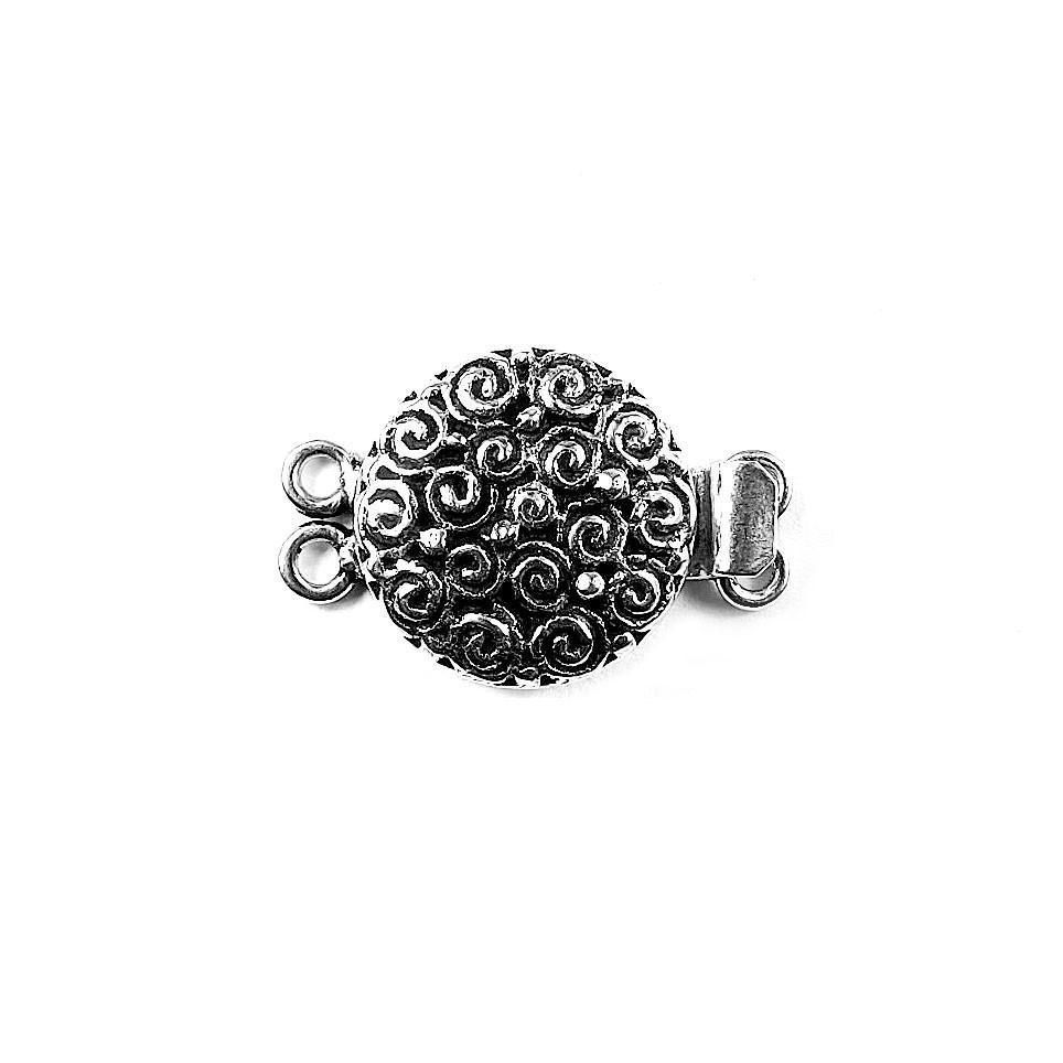 Silver Overlay Over Copper Round Multi Strand Clasp With 2 Hole handcrafted in India with spiral embossed design and antique oxidized finish for wholesale jewelry supply.