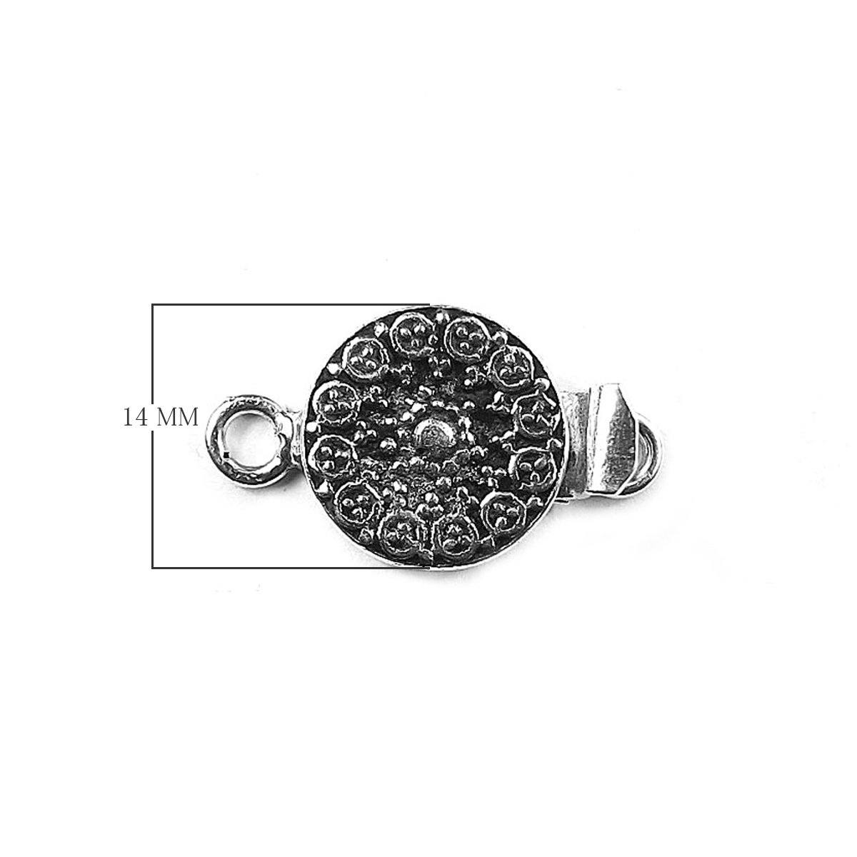 Silver Overlay Over Copper Round Multi Strand Clasp With 1 Hole handcrafted in India with floral embossed design and antique oxidized finish for wholesale jewelry supply.