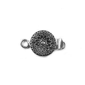 Silver Overlay Over Copper Round Multi Strand Clasp With 1 Hole handcrafted in India with floral embossed design and antique oxidized finish for wholesale jewelry supply.