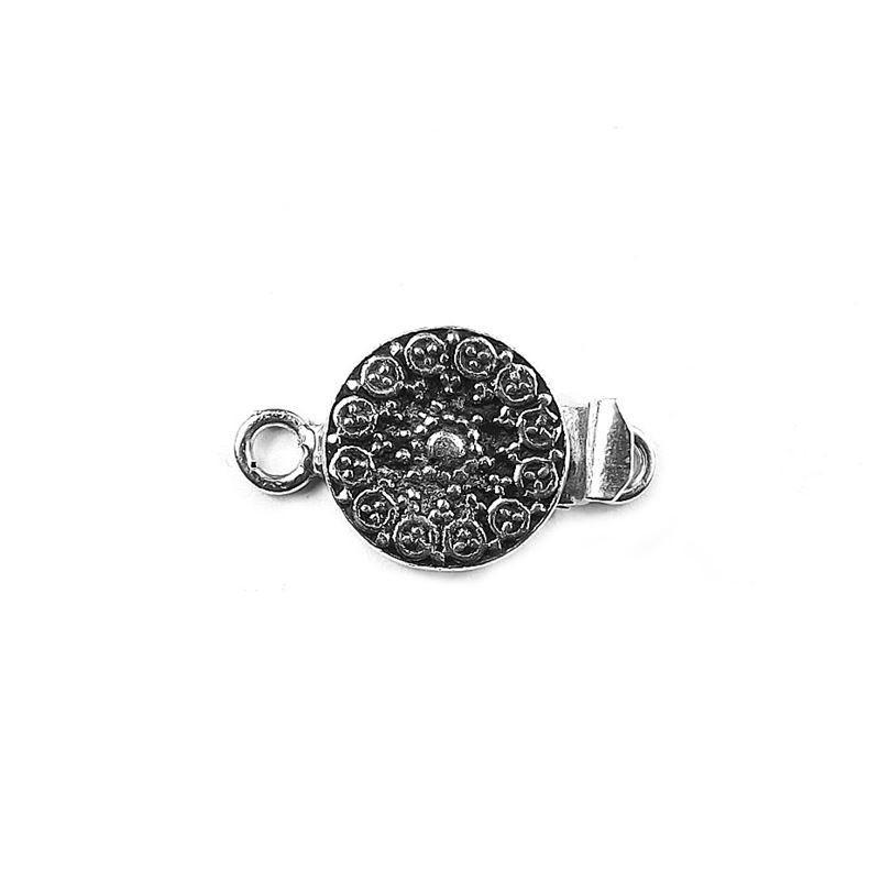 Silver Overlay Over Copper Round Multi Strand Clasp With 1 Hole handcrafted in India with floral embossed design and antique oxidized finish for wholesale jewelry supply.