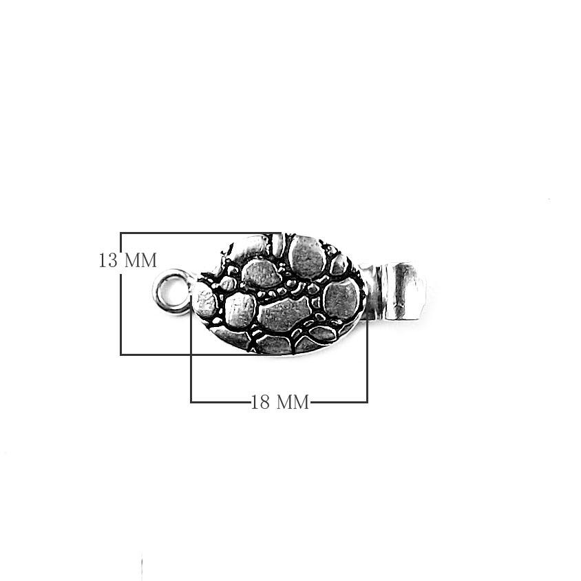 Silver Overlay Over Copper Single Hole Multi Strand Clasp handcrafted in India with pebble textured surface and antique oxidized finish for wholesale jewelry supply.
