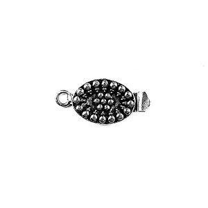 Silver Overlay Over Copper Oval Single Hole Multi Strand Clasp handcrafted in India with raised dotted cluster design and antique oxidized finish for wholesale jewelry supply.