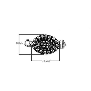 Silver Overlay Over Copper Oval Single Hole Multi Strand Clasp handcrafted in India with raised dotted cluster design and antique oxidized finish for wholesale jewelry supply.