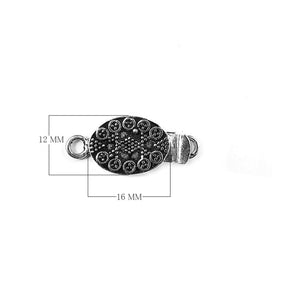 Silver Overlay Over Copper Oval Single Hole Multi Strand Clasp handcrafted in India with floral embossed detailing and antique oxidized finish for wholesale jewelry supply.