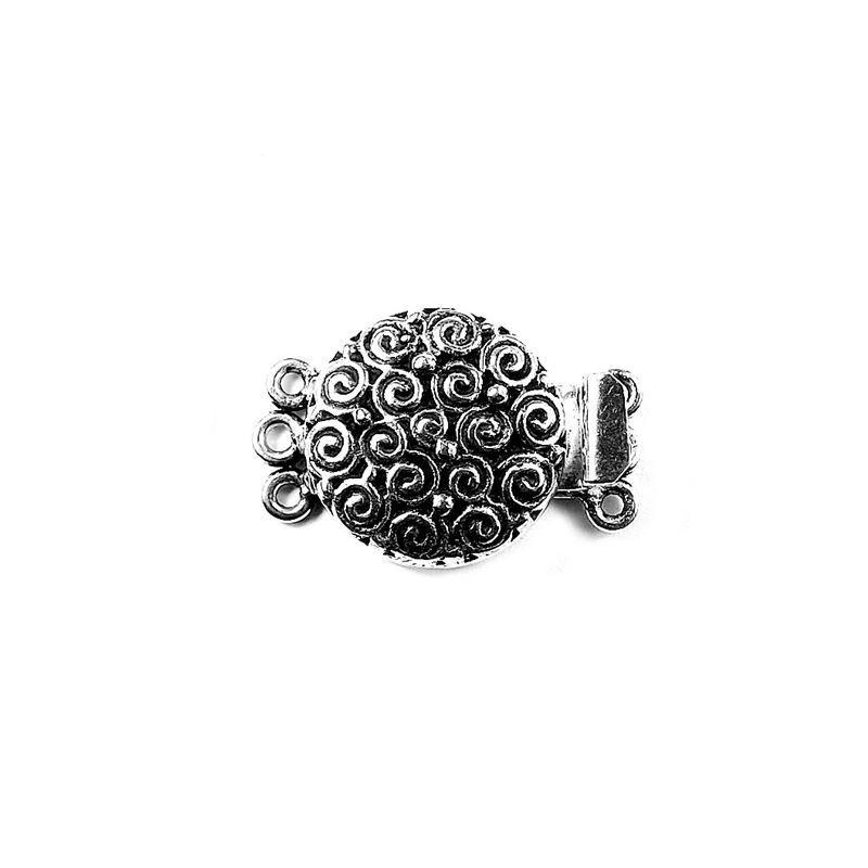 Silver Overlay Over Copper Round Multi Strand Clasp With 3 Hole handcrafted in India with spiral embossed design and antique oxidized finish for wholesale jewelry supply.