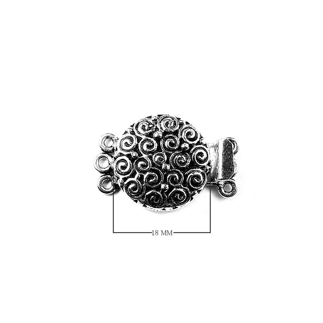 Silver Overlay Over Copper Round Multi Strand Clasp With 3 Hole handcrafted in India with spiral embossed design and antique oxidized finish for wholesale jewelry supply.