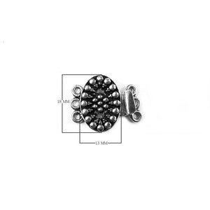 Silver Overlay Over Copper Oval Multi Strand Clasp With 3 Hole handcrafted in India with raised dotted dome design and antique oxidized finish for wholesale jewelry supply.