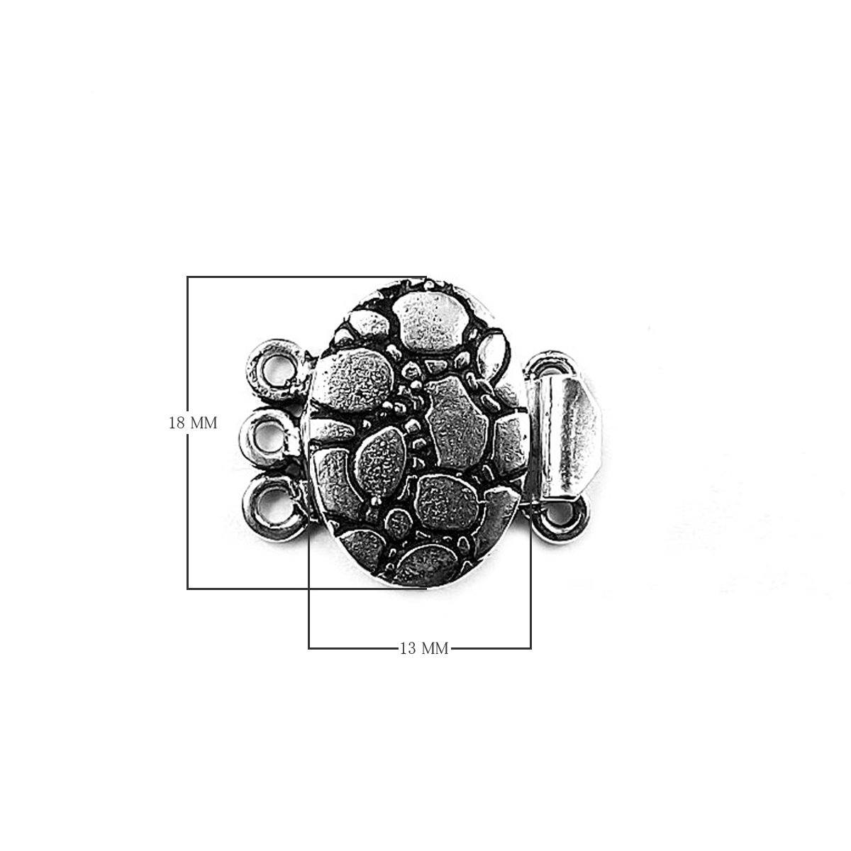 Silver Overlay Over Copper Oval Multi Strand Clasp With 3 Hole handcrafted in India with pebble texture design and antique oxidized finish for wholesale jewelry supply.