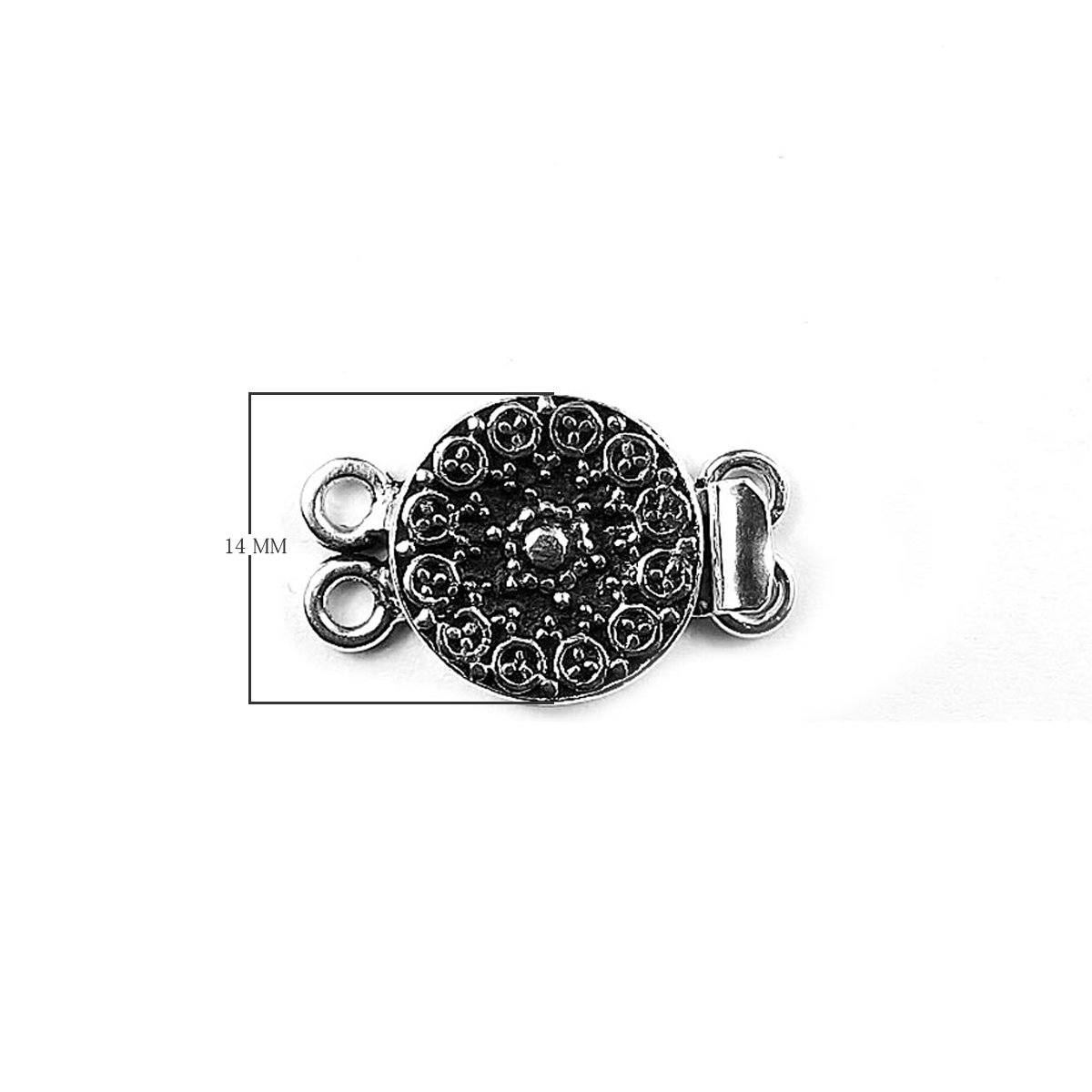 Silver Overlay Over Copper Round Multi Strand Clasp With 2 Hole handcrafted in India with floral embossed detailing and antique oxidized finish for wholesale jewelry supply.