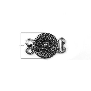 Silver Overlay Over Copper Round Multi Strand Clasp With 2 Hole handcrafted in India with floral embossed detailing and antique oxidized finish for wholesale jewelry supply.
