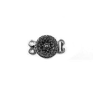 Silver Overlay Over Copper Round Multi Strand Clasp With 2 Hole handcrafted in India with floral embossed detailing and antique oxidized finish for wholesale jewelry supply.
